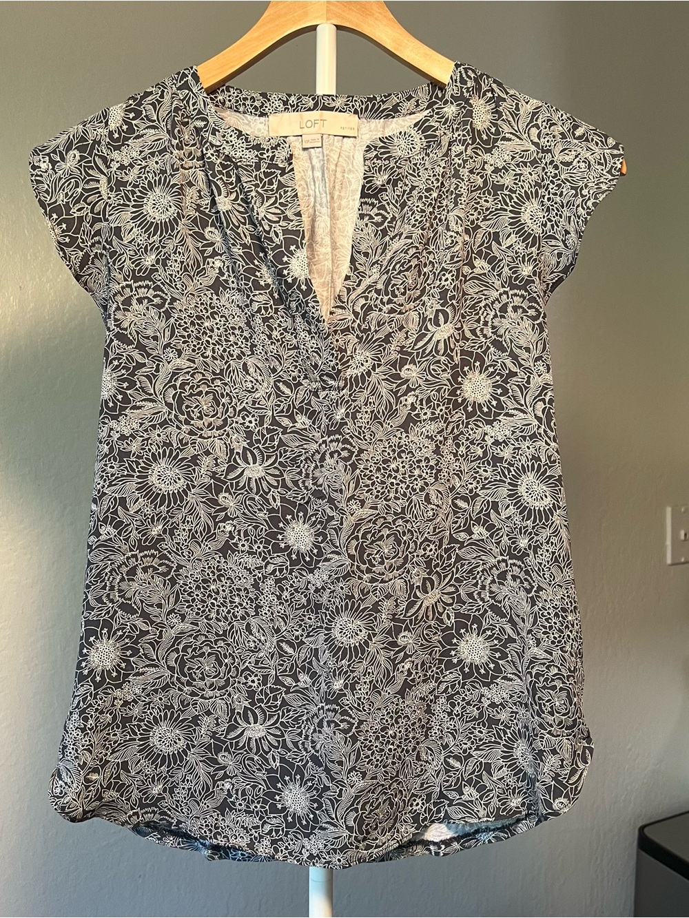LOFT Floral Split-Neck Cap Sleeve Blouse